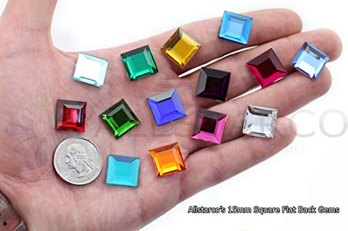 Allstarco Flat Back Square Acrylic Rhinestones 15mm Plastic Gems Costume Jewels Embelishments for Jewelry Making - 30 Pieces (Blue Capri .CB)