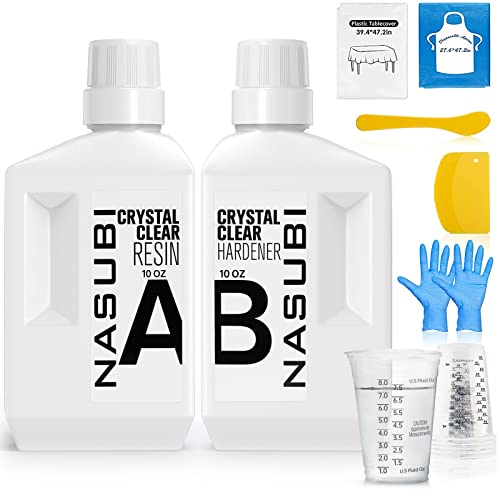 NASUBI 20oz Epoxy Resin Crystal Clear Resin Kit - Clear Casting & Coating Resin for Art, Craft, DIY,Jewelry Making,Tumbler,River Table Tops, 5pcs 8oz Measuring Cups,Sticks and More,Gift Box