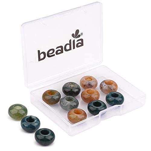 BEADIA Natural Indian Agate Rondelle Stone with Large Hole (5.5mm) Loose Semi Gemstone Beads for Jewelry Making 14mmx7.5mm 12pcs