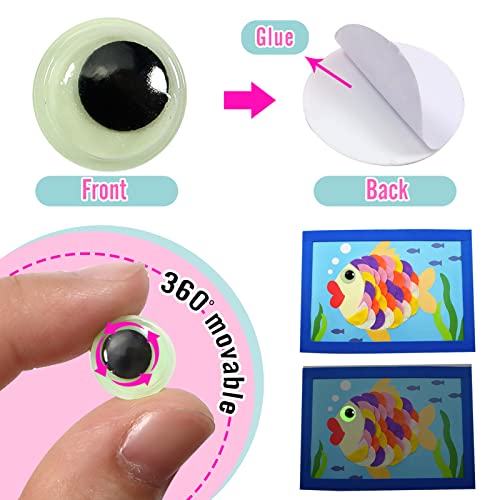 TOAOB 200pcs Glow in The Dark Wiggle Googly Eyes Self Adhesive Luminous Googly Eyes Assorted Sizes Plastic Sticker Eyes for DIY Crafts Scrapbooking Decoration