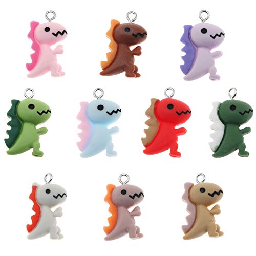 Lind Kitchen 10pcs Small Dinosaur Pendant Charms Erring Bracelet DIY Jewelry Making Crafting (Ten Colors)