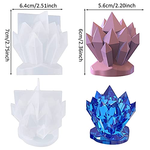 FineInno Crystal Cluster Resin Mold, Druzy Stone Silicone Mold, Isomalt Gems Epoxy Molds, Quartz Rock Mold for Candle Ornaments Jewelry Making Fondant Cake Decoration (Crystal Cluster Mold)
