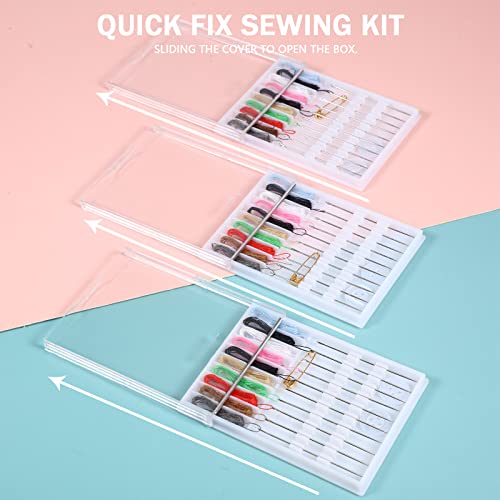 MTLEE 14 Boxes 140 Pieces Mini Quick Fix Sewing Kit Easy Pre Threaded Needle Kit Basic Personal Sewing Kit Plastic Threaded Needle Holder Small Home Travel Sewing Box with Pin Button, Assorted Colors