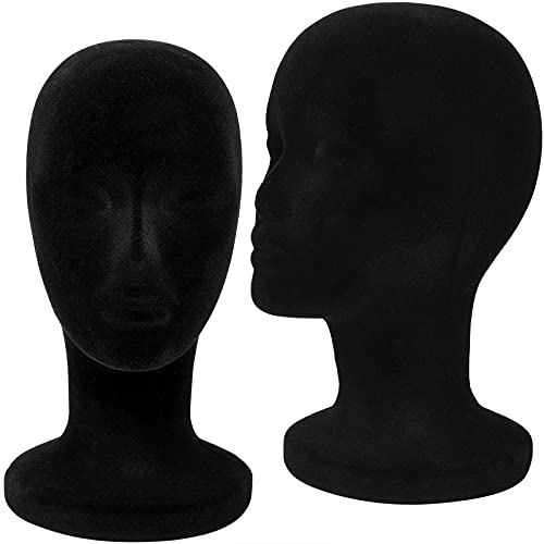 Foraineam 2 Pack Black Styrofoam Mannequin Head, 12 Inch Female Manikin Foam Heads, Wig Holder Hats Glasses Hairpieces Display Stand
