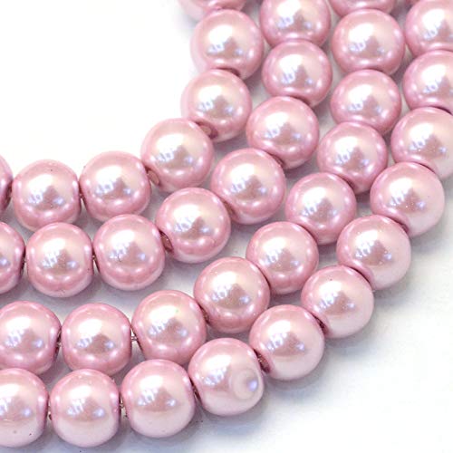 Cheriswelry 100pcs/strand 8mm Round Glass Pearl Beads Strand Tiny Satin Luster Pearl Beads Loose Spacer for DIY Bracelet Necklace Earrings Jewelry Making Crafts Supplies (Flamingo)