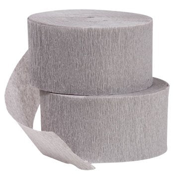 DENNECREPE 2 Rolls Gray Crepe Paper Streamers; 145 Feet Total; Made in USA