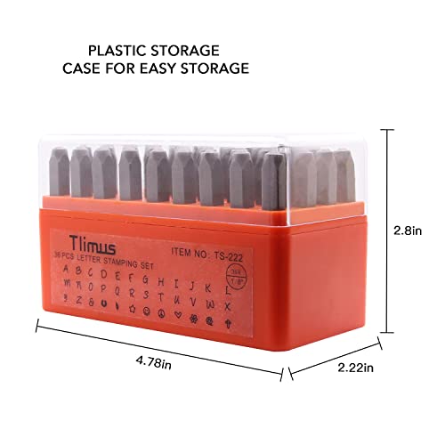 Tlimus 36 PCS 3 mm (1/8") Letters and Symbols Steel Metal Stamps with Capital Letters (A ~ Z) and Cartoon Plant Pattern Symbols, stored in Cases Perfect for Imprinting Metal, Plastic, Wood, Leather