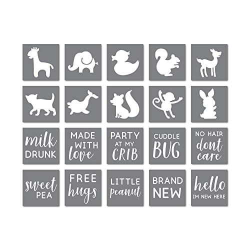 I Like That Lamp Fabric Stencil Kit, Set of 20 Stencils for Baby Shower Painting & Decorating, Phrases & Mixed Animals Pattern for Onesies Bibs Bodysuit Bags Shirts Shoes, Boy & Girls, Made in USA