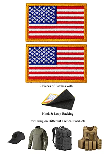 Tactical Patches of USA US American Flag, with Hook and Loop for Backpacks Caps Hats Jackets Pants, Military Army Uniform Emblems, Size 3x2 Inches, Pack of 2