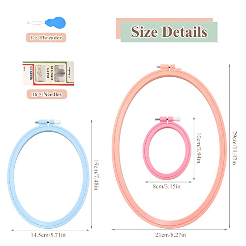 ZOCONE 3 Pcs 3 Size Oval Embroidery Hoops, ABS Plastic Embroidery Hoops Cross Stitch Hoops Embroidery Frames for Sewing, Needlework, Embroidery Projects (Size-11.4",7.5",3.9" )