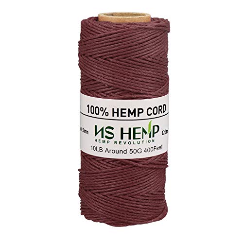 NS HEMP 100% Hemp Cord, Jewelry Making, 0.5mm, 120 Meters (400feet) (24# Wine-red)