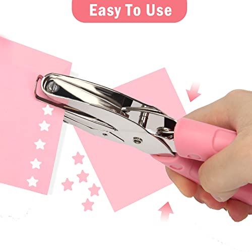 2 Pieces Handheld Hole Paper Punch, Pletpet Heart Hole Punch + Star Hole Punch 1/4 Inch Metal Single Hole Paper Punch, with Soft-Handled for Tags Clothing Ticket (Heart+Star) (Star+Heart)