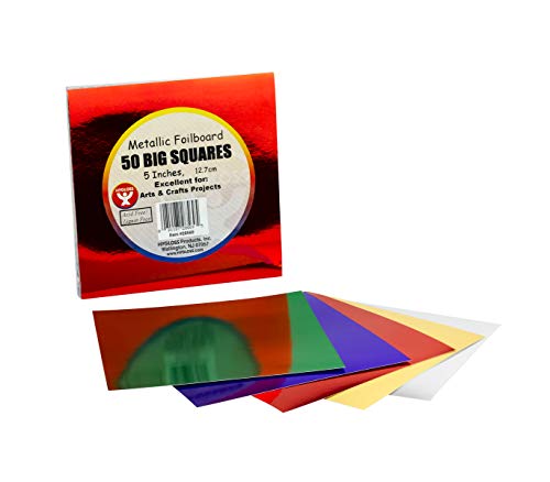 Hygloss Products Metallic Squares 5" Foil Board Squares-50 Pcs, red gold silver green blue