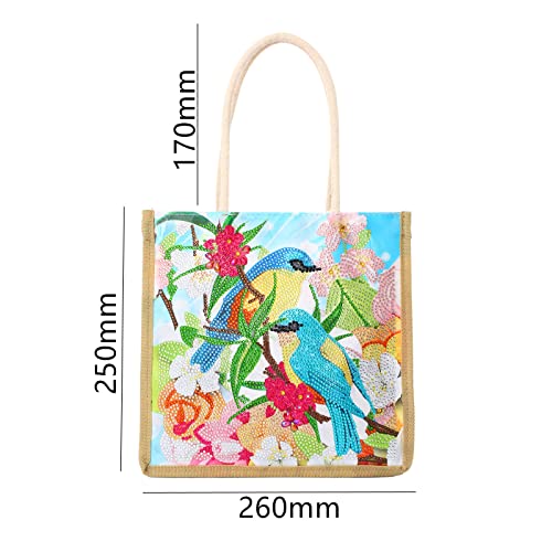 QIDS DIY Diamond Painting Tote Bag Aesthetic for Women Shoulder Bag Handbags Handmade 5D Diamond Art Bag for Adults Reusable Medium (Birds), Q0022