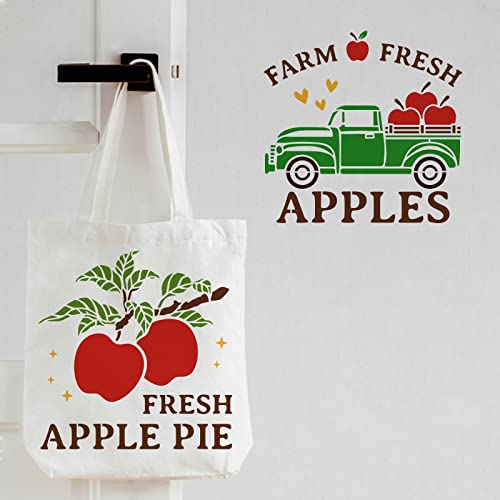 FINGERINSPIRE 9Pcs Apple Drawing Stencil 11.8x11.8 inch Farm Apple Harvest Painting Template Apple Fruit DIY Craft Reusable Stencil Farm Apple Orchard Stencil for Painting on Wood, Wall, Fabric