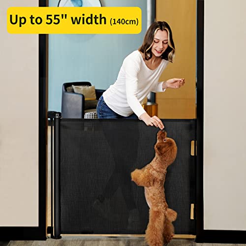 Retractable Baby Gate,Mesh Baby Gate or Mesh Dog Gate,33" Tall,Extends up to 55" Wide,Child Safety Gate for Doorways, Stairs, Hallways, Indoor/Outdoor（Black,33"x55"