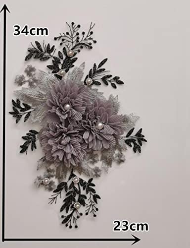 RUINUO 3D Lace Beads Flower Applique Patches Sew on Patches Floral Embroidered Appliques Colorful Sewing Wedding Dress Handmade Decor Purple