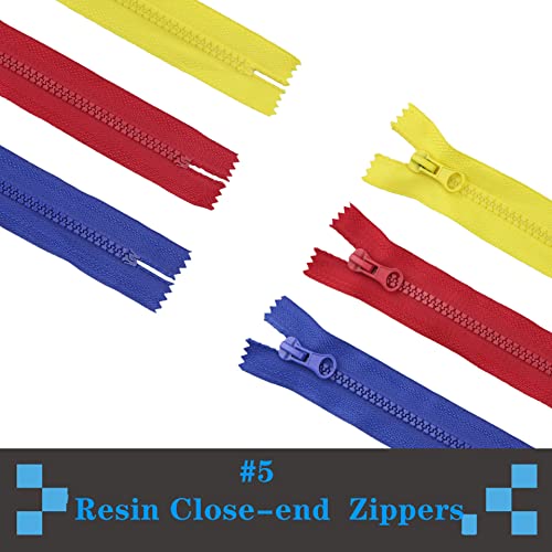 22PCS Zippers Colorful Resin 22Colors Zippers with Pulls #5 Plastic Non-Separating Close-end Zippers for Pockets Handbags Backpack Sofa Cover DIY Sewing Mixed Resin Zippers (40cm16inch)