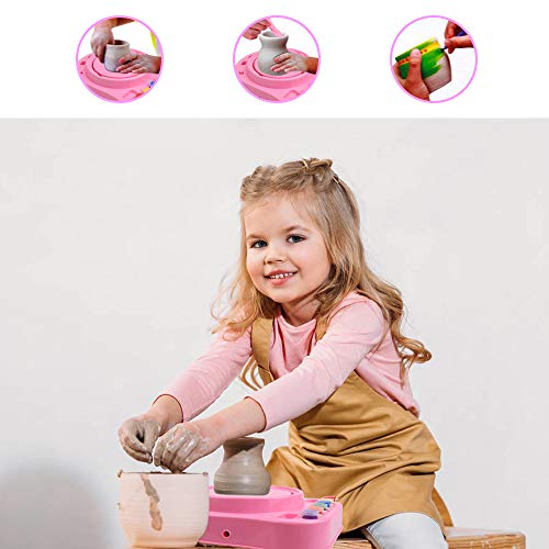 IAMGlobal Pottery Wheel, Pottery Studio, Craft Kit, Artist Studio, Ceramic Machine with Clay, Educational Toy for Kids Beginners (Pink)