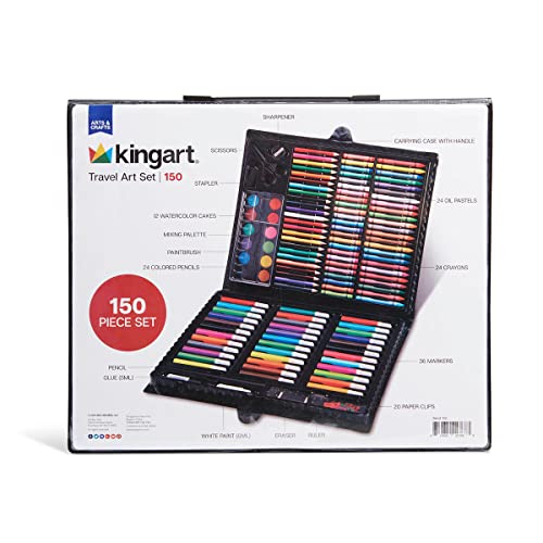 KINGART Arts & Crafts Deluxe Art Set, Portable Case, 150 Unique Pieces