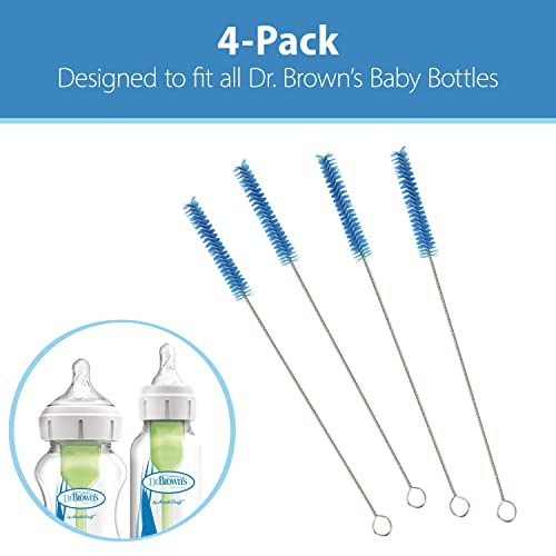 Dr. Brown’s Natural Flow® Reusable Baby Bottle Vent System and Reservoir Cleaning Bristle Brush, BPA Free, Blue Brushes, 4-Pack