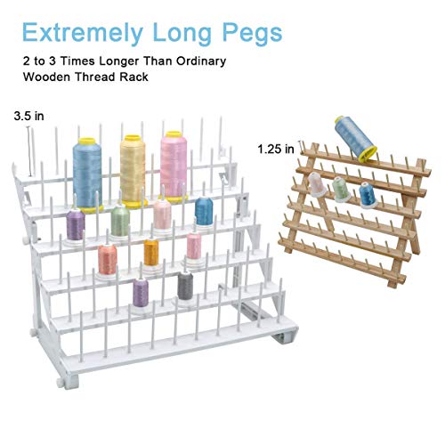 Sew Tech Thread Rack for 60 Spools or 30 Cones, Wall Mounted Large Thread Holder with Long Pegs, Bright White Plastic Thread Stand for Embroidery Serger Sewing Thread Storage and Hair Braiding