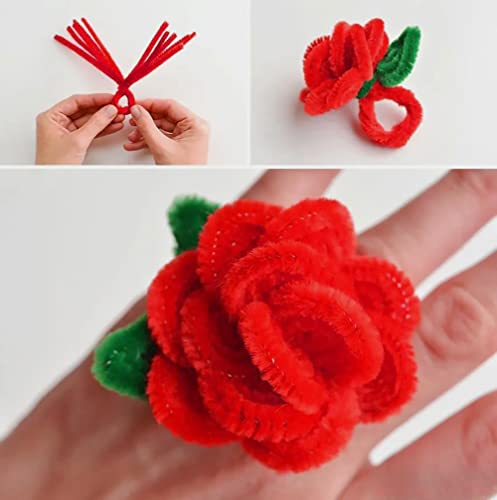 100Pcs Red Pipe Cleaners Chenille Stem for DIY Crafts,Arts,Wedding,Home,Party,Holiday Decoration 6 mm x 12 Inch