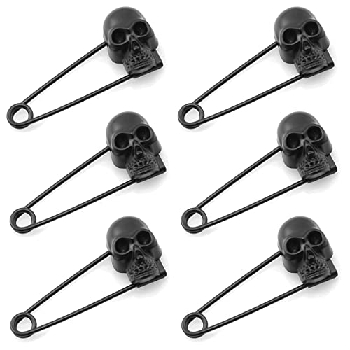 Lind Kitchen 6PCS Safety Pins, Black Skull Head Safety Pins, Black Skull Head Safety Pins Brooches Pins for Blankets Scarves Sweater