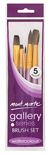 Mont Marte Gallery Series Paint Brush Set 5pce for Watercolor Painting, Pony Hair