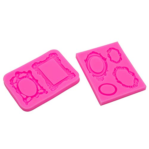 AUEAR, Vintage Mirror Frame Silicone Mold Fondant Mold Cake Decorating Tools for Sugarcraft Chocolate Polymer Clay (2 Pack, Frames 2)