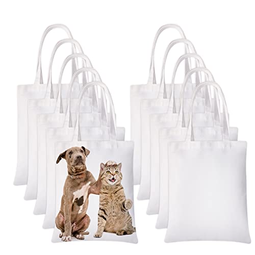 YOUKE OLA 10 Pieces Sublimation Tote Bags Printing Blank Canvas Tote Bags Reusable Washable Polyester Grocery Bags for Decorating and DIY Crafting White (10)