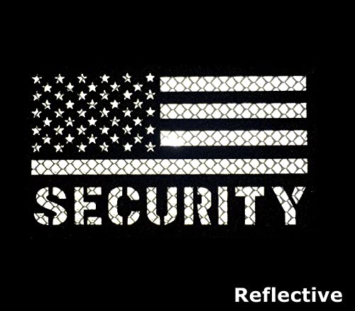 2 Pack Reflective Security Patch US Flag with Hook Back for Service Harness Tactical Vest Collar Hook-Fastener Backing (Black--White)