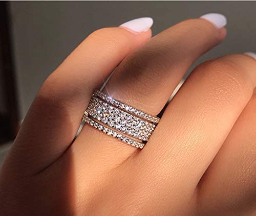 925 Sterling Silver Cubic Zirconia Eternity Engagement Wedding Bands Wedding Ring Anniversary Eternity Bands 3 Band Width Rings CZ Engagement Bridal for Women (7)