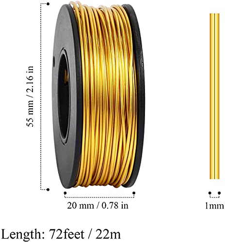 Gold Jewelry Wire 18K Plated Craft Wire Tarnish Resistant Aluminium Wire for Jewelry Making（72 Feet，1mm）