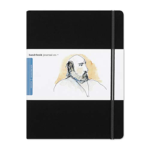 Handbook Journal Co. Artist Canvas Cover Travel Notebook for Drawing and Sketching, Ivory Black, Grand Portrait 10.5 x 8.25 Inches, 130 GSM Paper, Hardcover w/ Pocket