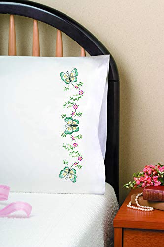 Design Works Crafts Stamped Embroidery Aqua Butterfly Pillowcases (Set of 2), 20 by 30"