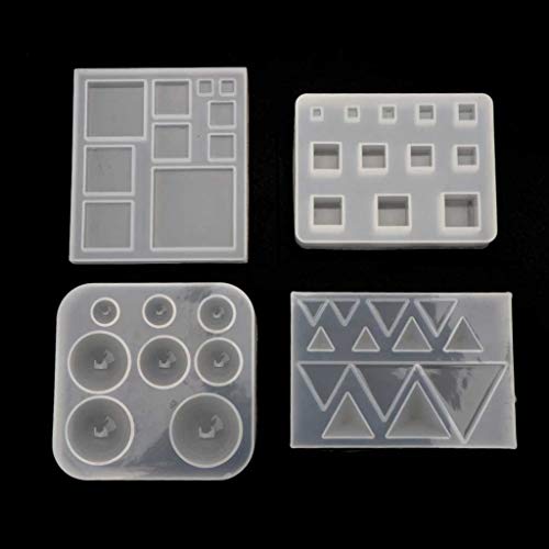 BUZHI Resin Molds for Jewelry,4 Pack Square Round Triangle DIY Geometric Resin Silicone Molds Kit for Casting Epoxy Resin UV Resin