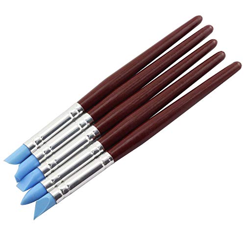 Tegg Clay Sculpting Tool 5PCS 5 Size Rubber Tip Silicon Brushes Pottery Clay Pen Shaping Carving Tools