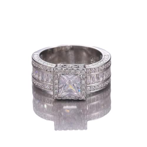 925 Sterling Silver Shiny Full Diamond Gemstone Ring Cubic Zirconia Rings CZ Diamond Multi Row Ring Eternity Engagement Wedding Band Ring for women (US Code 10)