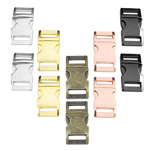10 Pack Metal 5/8"(15mm) Side Release Buckle for Paracord Bracelets Pets Collar Bag Backpack Strap Webbing Leather DIY Craft #FLQ102-15(Mix-s) Assorted Colors