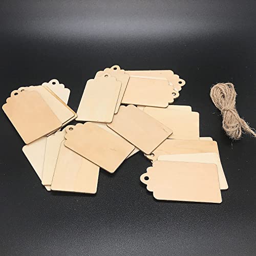 100 Pcs Wood Tag, 2.7 x 1.5 Inch Unfinished Wooden Tags with Hole and Hemp Rope,Wooden Hanging Tags for Hanging&Wedding Decor,Craft Projects