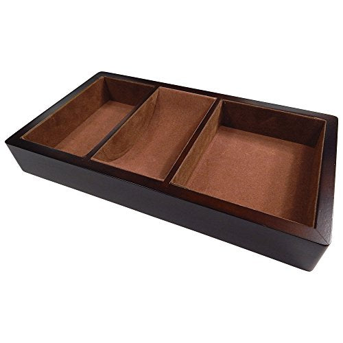 Woltar Wooden Valet Tray with 3 Compartment Leatherette Organizer Box for Wallets, Coins, Keys, and Jewelry
