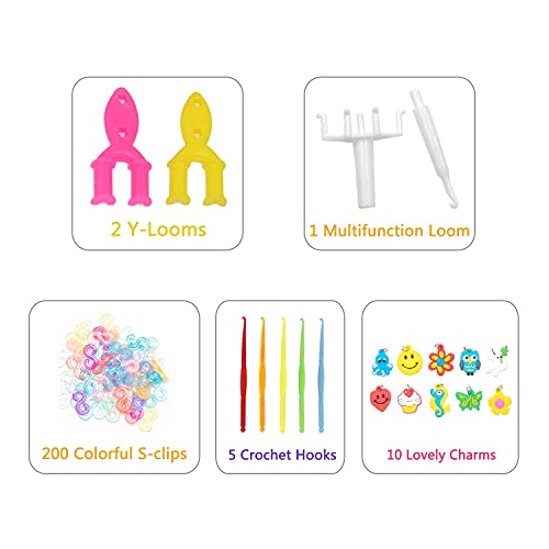 5200+ Rubber Bands Refill Loom Set: 8 Colors Glow in The Dark 5000 Loom Bands,200 Colored S-Clips,10 Charms,2 Y-Looms,1 Upgrade Crochet Hook for Kids DIY Craft Weaving Kit
