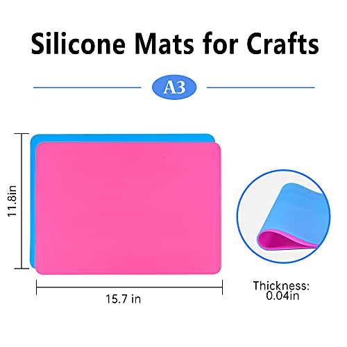 Silicone Mat, IKOCO 15.7"x 11.8" Clay Resin Art Mat for Playdoh A3 Large Nonstick Silicone Craft Sheet for Playdough Epoxy Resin Jewlery Casting