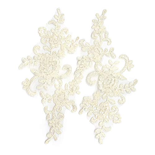 AUEAR, 2 Pack Flower Lace Applique Lace Patches for Wedding Dress DIY Clothing Flower Applique Collar Material(Ivory)