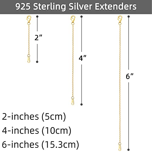 925 Sterling Silver Necklace Extender Gold Necklace Extender Gold Chain Extenders for Necklaces 2", 4", 6" Inches