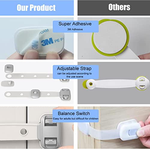 Fridge Locks,Refrigerator Door Lock,Child Proof Safety Cabinet Lock with Strong 3M Adhesives,Fridge Locks for Kids,Adjustable Strap Multi-Purpose for Cabinet,Drawers,Freezer,Oven (2 Count (Pack of 1))