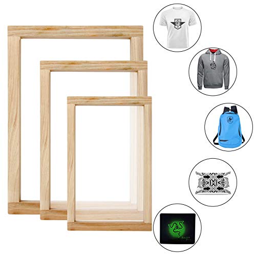 Colovis 23 Pcs Screen Printing Starter Kit, Include 3 Sizes Wood Silk Screen Printing Frame, Screen Printing Squeegees, Transparency Inkjet Film, Masking Tape and Ink Spatula for Screen Printing