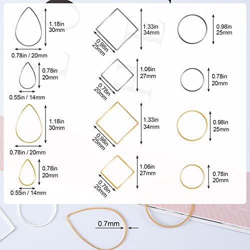 PAGOW 96Pcs Earring Hoop Jewelry Making, Hypoallergenic Teardrop Square Round Silver Gold Earrings Beading Hoop Bulk for DIY Crafts Accessories Supplies