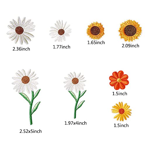 21Pcs Sunflowers Embroidered Iron On Patches Decorative Daisy Flower Sewing Patch DIY Arts Crafts Decoration Embroidered Patches Pack Sew On Patches for Clothing Jeans Jacket Backpack Repair Patch